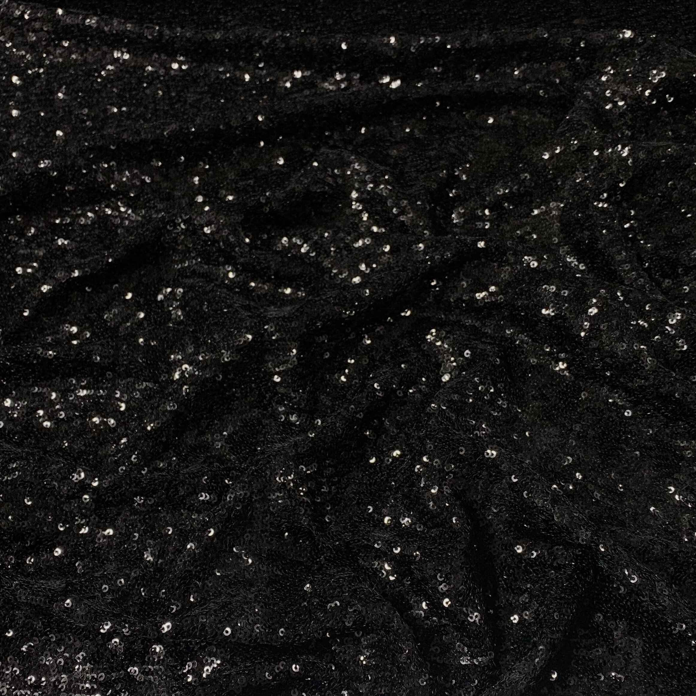 Tissus au mètre : Tissu Sequin Stretch Noir - Mercerine